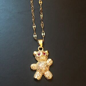 Stainless Steel Gold Pendant & Necklace Women Pave Stones 18” Long